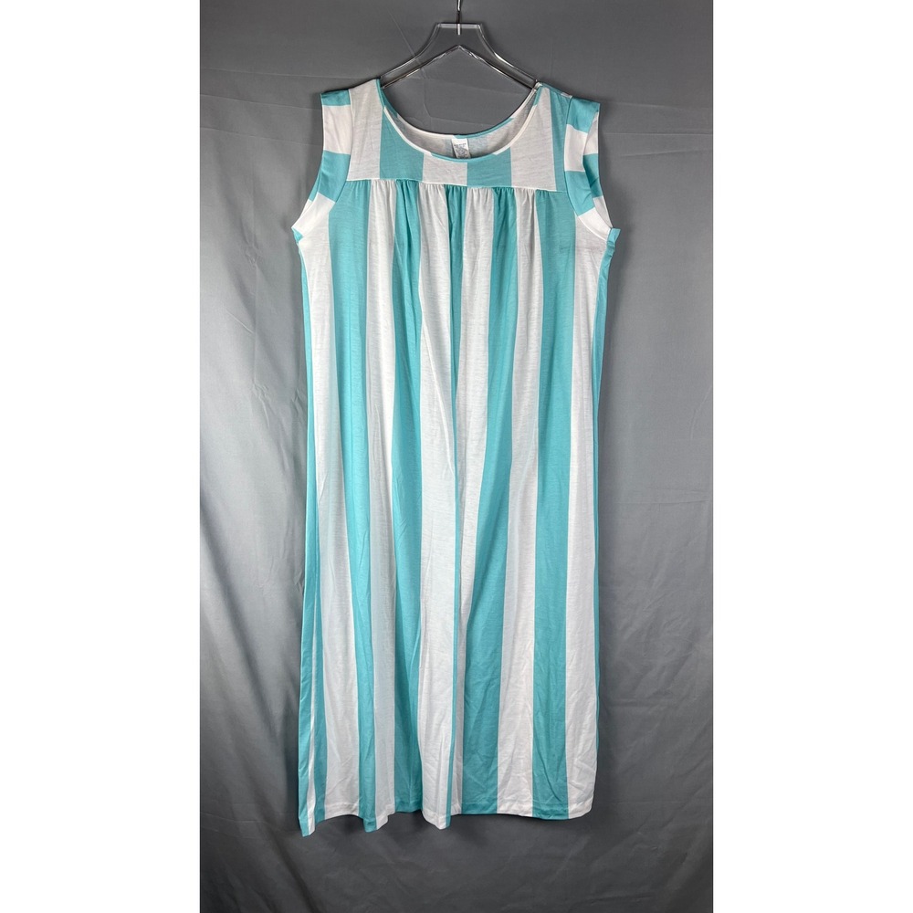 Vintage Jcpenney Sleeveless Nightgown Womens XL Blue White Striped Scoop Neck